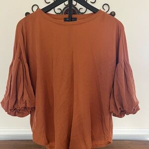 Chic Terracotta Blouse with Puff Sleeves